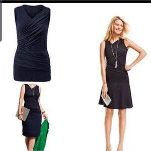 CAbi navy double drape sleeveless top sz XS